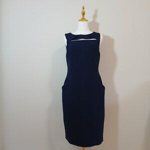 Anne Klein Sheath Dress Women's Size 8 Navy Cutout Neckline Sleeveless Career